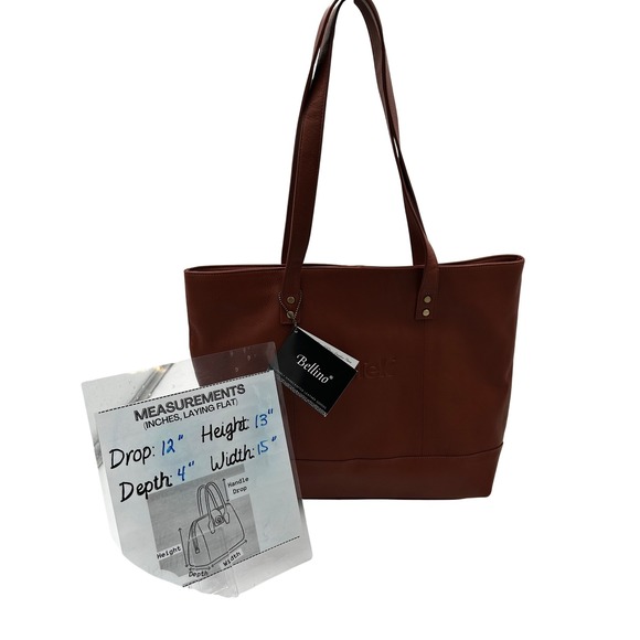 Bellino Leather Tote Women Cognac Top Grain Large Shopper Bag Laptop/Work Tote - Picture 2 of 9